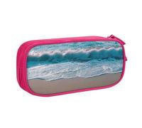 LONGZEHAO Big Capacity Beach Clear Sea Sand Print Pencil Case,Double layer zipper Pencil box Makeup Pouch Organizer