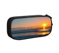 LONGZEHAO Big Capacity Beautiful Sunrise Ocean Print Pencil Case,Double layer zipper Pencil box Makeup Pouch Organizer