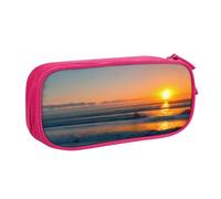 LONGZEHAO Big Capacity Beautiful Sunrise Ocean Print Pencil Case,Double layer zipper Pencil box Makeup Pouch Organizer