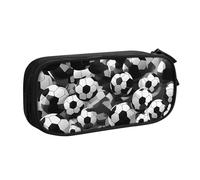 LONGZEHAO Big Capacity Black and White Soccer Ball Pattern Print Pencil Case,Double layer zipper Pencil box Makeup Pouch Organizer