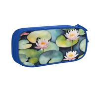 LONGZEHAO Big Capacity Black Lily Pads Print Pencil Case,Double layer zipper Pencil box Makeup Pouch Organizer