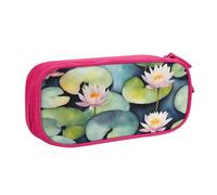 LONGZEHAO Big Capacity Black Lily Pads Print Pencil Case,Double layer zipper Pencil box Makeup Pouch Organizer