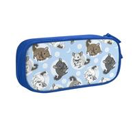 LONGZEHAO Big Capacity Blue Chinchillas And Moon Print Pencil Case,Double layer zipper Pencil box Makeup Pouch Organizer