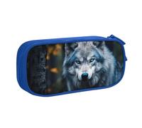 LONGZEHAO Big Capacity Blue Eyes Wolf1 Print Pencil Case,Double layer zipper Pencil box Makeup Pouch Organizer