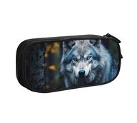 LONGZEHAO Big Capacity Blue Eyes Wolf1 Print Pencil Case,Double layer zipper Pencil box Makeup Pouch Organizer