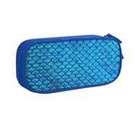 LONGZEHAO Big Capacity blue fish scale Print Pencil Case,Double layer zipper Pencil box Makeup Pouch Organizer