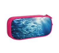 LONGZEHAO Big Capacity Blue Ocean Underwater Fish3 Print Pencil Case,Double layer zipper Pencil box Makeup Pouch Organizer