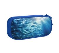 LONGZEHAO Big Capacity Blue Ocean Underwater Fish3 Print Pencil Case,Double layer zipper Pencil box Makeup Pouch Organizer