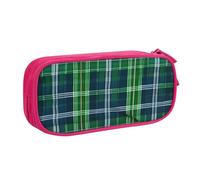 LONGZEHAO Big Capacity Blue Scottish Tartan Print Pencil Case,Double layer zipper Pencil box Makeup Pouch Organizer