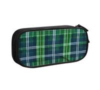 LONGZEHAO Big Capacity Blue Scottish Tartan Print Pencil Case,Double layer zipper Pencil box Makeup Pouch Organizer