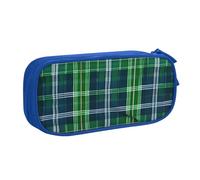 LONGZEHAO Big Capacity Blue Scottish Tartan Print Pencil Case,Double layer zipper Pencil box Makeup Pouch Organizer
