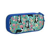 LONGZEHAO Big Capacity Border Collie Florals Print Pencil Case,Double layer zipper Pencil box Makeup Pouch Organizer