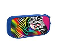 LONGZEHAO Big Capacity Colorful Rainbow Zebra Print Pencil Case,Double layer zipper Pencil box Makeup Pouch Organizer