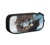 LONGZEHAO Big Capacity Cool Pirate Ship Print Pencil Case,Double layer zipper Pencil box Makeup Pouch Organizer