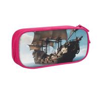 LONGZEHAO Big Capacity Cool Pirate Ship Print Pencil Case,Double layer zipper Pencil box Makeup Pouch Organizer