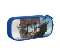 LONGZEHAO Big Capacity Cool Pirate Ship Print Pencil Case,Double layer zipper Pencil box Makeup Pouch Organizer