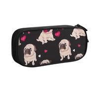 Longzehao Big Capacity Cute Pug Print Pencil Case,Double layer zipper Pencil box Makeup Pouch Organizer
