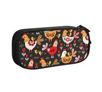 Longzehao Big Capacity Cute Rooster Chickens Print Pencil Case,Double layer zipper Pencil box Makeup Pouch Organizer