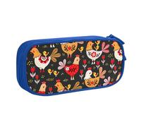 Longzehao Big Capacity Cute Rooster Chickens Print Pencil Case,Double layer zipper Pencil box Makeup Pouch Organizer
