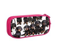 Longzehao Big Capacity Dachshund Weiner Pet Dog Print Pencil Case,Double layer zipper Pencil box Makeup Pouch Organizer