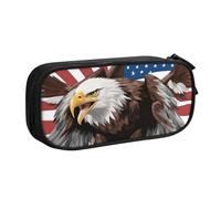 LONGZEHAO Big Capacity Eagle with USA Flag Print Pencil Case,Double layer zipper Pencil box Makeup Pouch Organizer