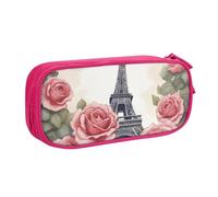 LONGZEHAO Big Capacity Eiffel Tower Rose Flower Print Pencil Case,Double layer zipper Pencil box Makeup Pouch Organizer