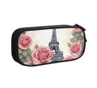 LONGZEHAO Big Capacity Eiffel Tower Rose Flower Print Pencil Case,Double layer zipper Pencil box Makeup Pouch Organizer