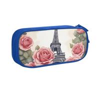 LONGZEHAO Big Capacity Eiffel Tower Rose Flower Print Pencil Case,Double layer zipper Pencil box Makeup Pouch Organizer