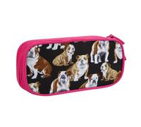 LONGZEHAO Big Capacity English Bulldogs Print Pencil Case,Double layer zipper Pencil box Makeup Pouch Organizer