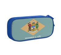 LONGZEHAO Big Capacity Flag of Delaware Print Pencil Case,Double layer zipper Pencil box Makeup Pouch Organizer