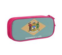LONGZEHAO Big Capacity Flag of Delaware Print Pencil Case,Double layer zipper Pencil box Makeup Pouch Organizer
