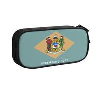 LONGZEHAO Big Capacity Flag of Delaware Print Pencil Case,Double layer zipper Pencil box Makeup Pouch Organizer