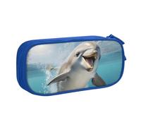 LONGZEHAO Big Capacity Funny Animal Dolphin Print Pencil Case,Double layer zipper Pencil box Makeup Pouch Organizer