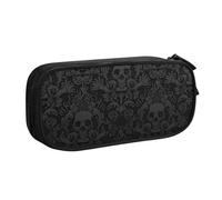 LONGZEHAO Big Capacity gothic wallpaper skull Print Pencil Case,Double layer zipper Pencil box Makeup Pouch Organizer