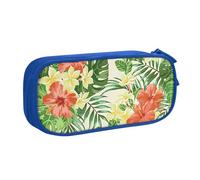 LONGZEHAO Big Capacity hojas tropicales y flores Print Pencil Case,Double layer zipper Pencil box Makeup Pouch Organizer