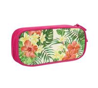 LONGZEHAO Big Capacity hojas tropicales y flores Print Pencil Case,Double layer zipper Pencil box Makeup Pouch Organizer
