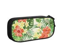 LONGZEHAO Big Capacity hojas tropicales y flores Print Pencil Case,Double layer zipper Pencil box Makeup Pouch Organizer