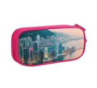 LONGZEHAO Big Capacity Hong Kong Print Pencil Case,Double layer zipper Pencil box Makeup Pouch Organizer