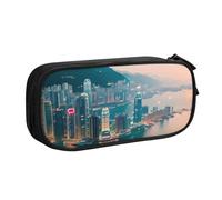 LONGZEHAO Big Capacity Hong Kong Print Pencil Case,Double layer zipper Pencil box Makeup Pouch Organizer