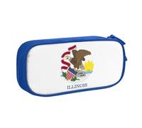 LONGZEHAO Big Capacity Illinois State Flag Print Pencil Case,Double layer zipper Pencil box Makeup Pouch Organizer