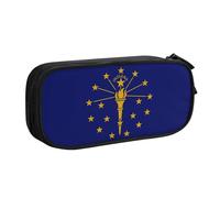 LONGZEHAO Big Capacity Indiana State Flag Print Pencil Case,Double layer zipper Pencil box Makeup Pouch Organizer