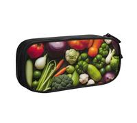 LONGZEHAO Big Capacity Introduction of various vegetables Print Pencil Case,Double layer zipper Pencil box Makeup Pouch Organizer