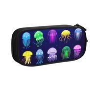 LONGZEHAO Big Capacity Jellyfish ocean Print Pencil Case,Double layer zipper Pencil box Makeup Pouch Organizer