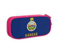 LONGZEHAO Big Capacity Kansas State Flag Print Pencil Case,Double layer zipper Pencil box Makeup Pouch Organizer