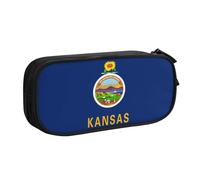 LONGZEHAO Big Capacity Kansas State Flag Print Pencil Case,Double layer zipper Pencil box Makeup Pouch Organizer
