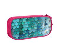 LONGZEHAO Big Capacity Mermaid Scale Print Pencil Case,Double layer zipper Pencil box Makeup Pouch Organizer