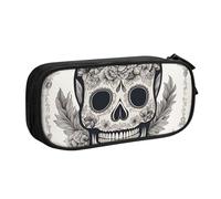 LONGZEHAO Big Capacity Mexican Skull Print Pencil Case,Double layer zipper Pencil box Makeup Pouch Organizer