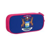 LONGZEHAO Big Capacity Michigan State Flag Print Pencil Case,Double layer zipper Pencil box Makeup Pouch Organizer
