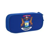 LONGZEHAO Big Capacity Michigan State Flag Print Pencil Case,Double layer zipper Pencil box Makeup Pouch Organizer