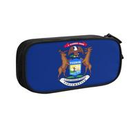 LONGZEHAO Big Capacity Michigan State Flag Print Pencil Case,Double layer zipper Pencil box Makeup Pouch Organizer